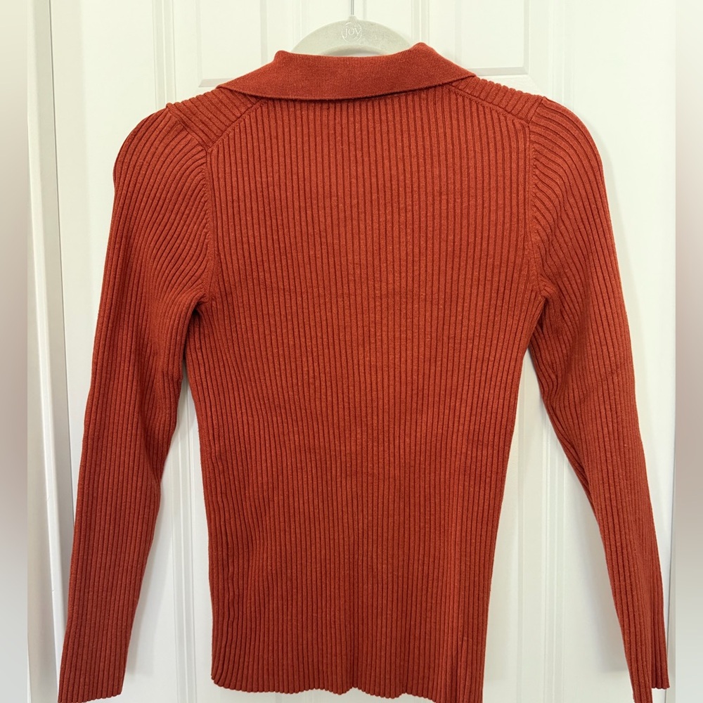 Marine Layer Ribbed Knit Collared Sweater Top – Rust Orange – Size Small - Picture 4 of 5
